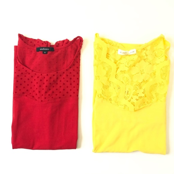 Y2K Lot Of 2 Top Short Sleeve Lace Sheer Detail Womens Size L/M - Picture 1 of 8